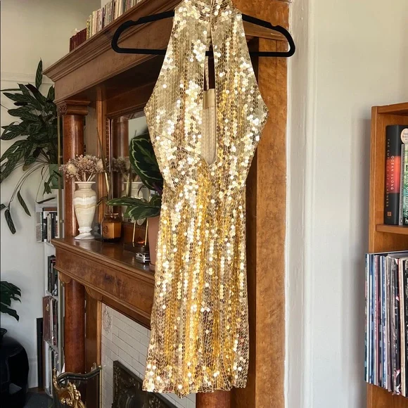 VTG Niteline gold sequined dress size 6 - Picture 2 of 5